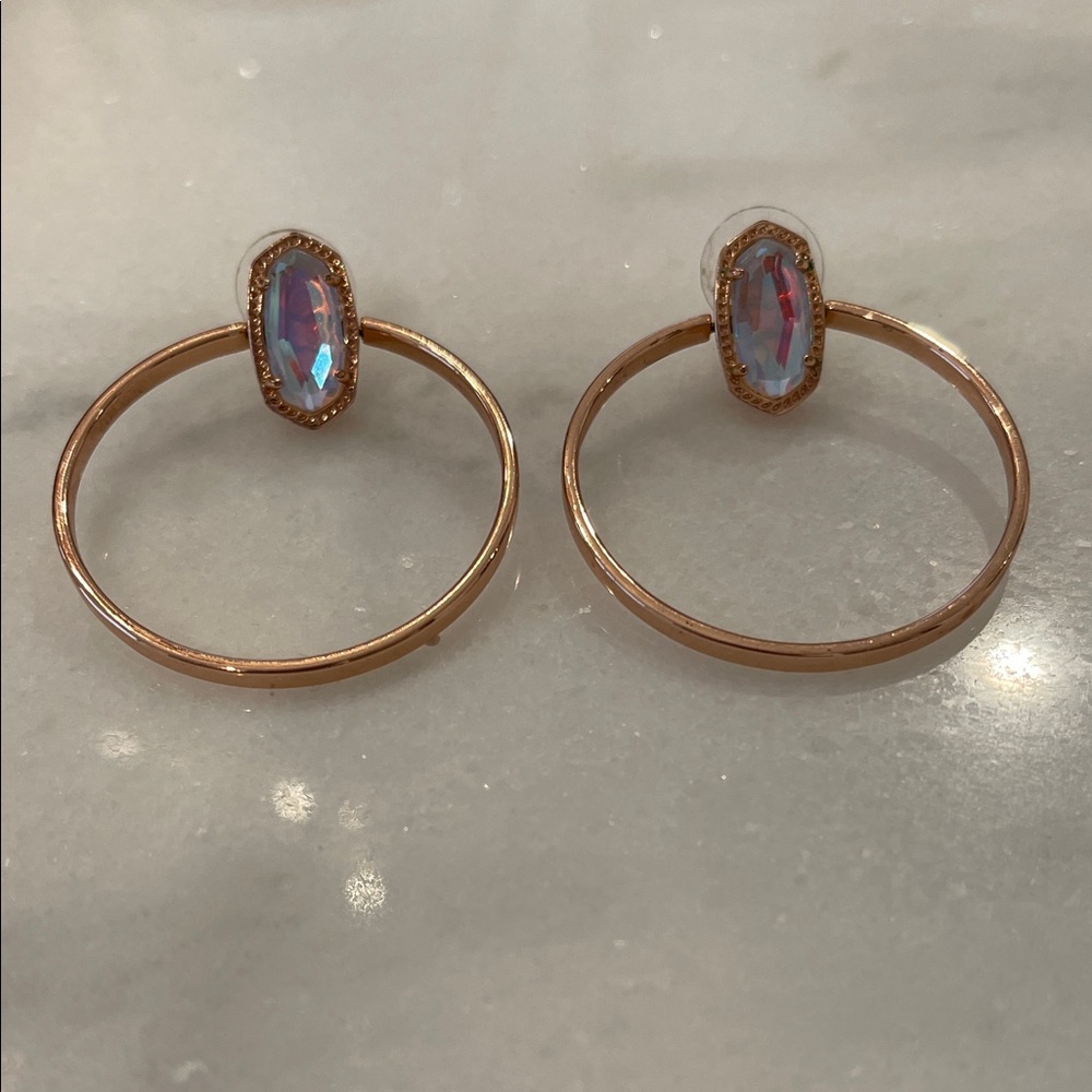Kendra Scott Rose Gold Hoop Earrings with Iridescent Stone